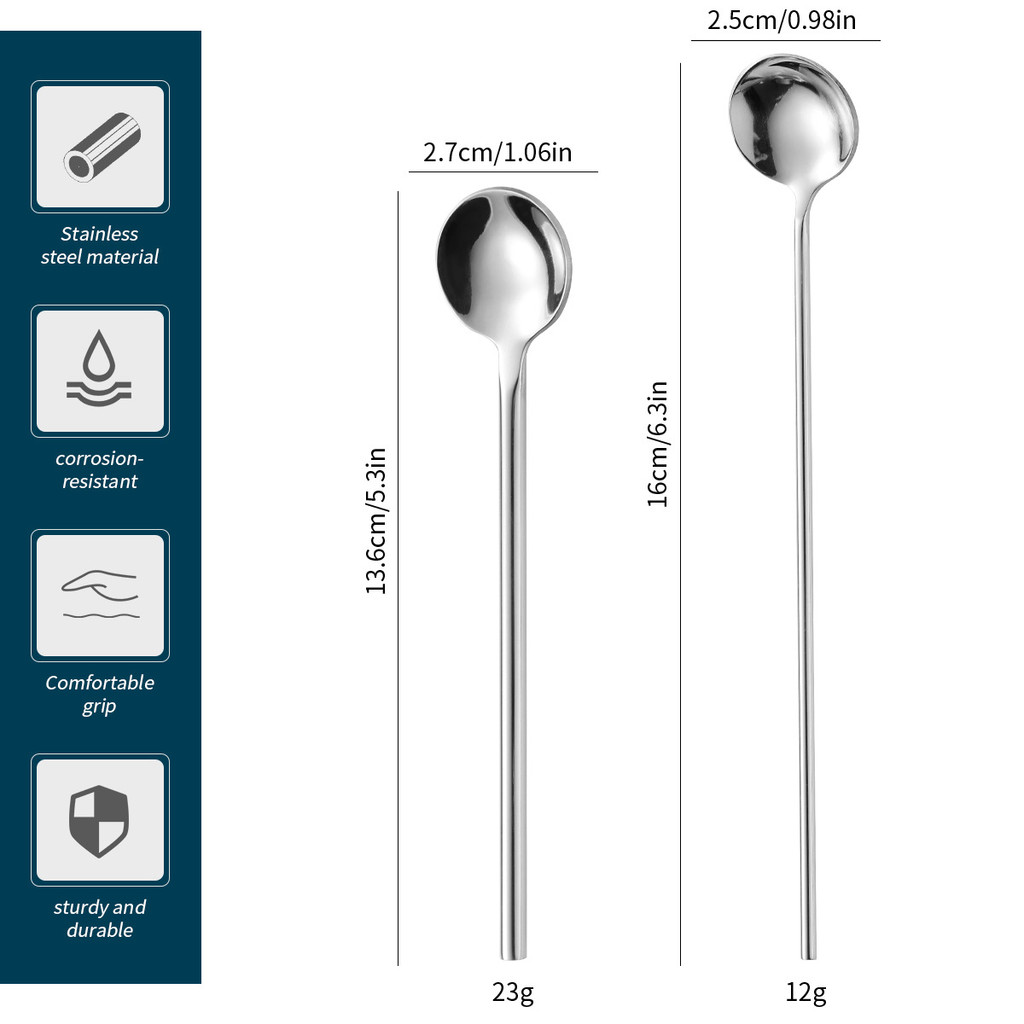 304 Thìa Inox Hộ Gia Đình Bộ Đồ Ăn Thìa Tròn Nhỏ Kem Tráng Miệng Thìa Cà Phê Dày Tay Cầm Dài Khuấy Thìa Nhỏ RDBQ
