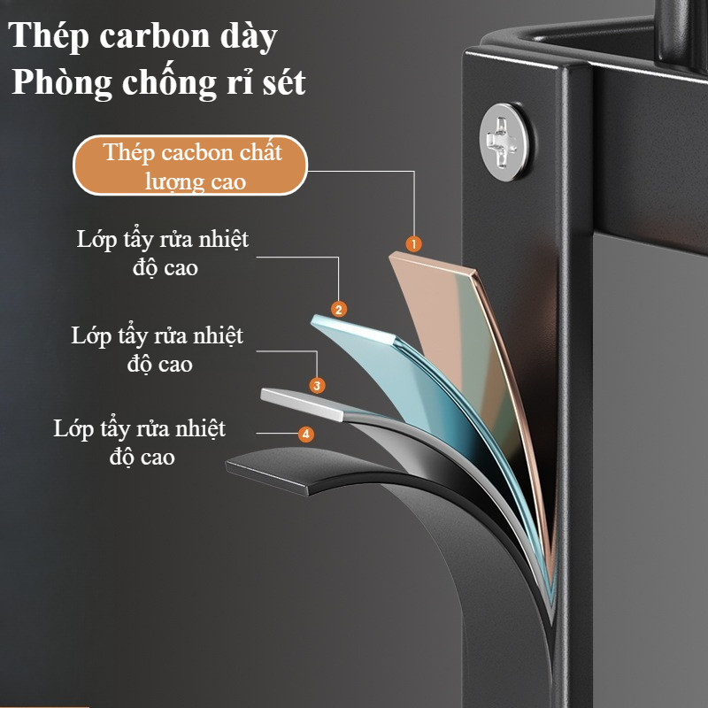 Kệ Đựng Bát Đĩa 2 Tầng - Khung Thép Carbon Bền, Khay Hứng Nước & Ống Thoát, Tiết Kiệm Diện Tích