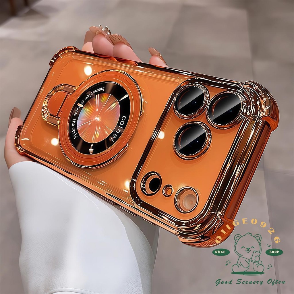 【 Ốp lưng iPhone17 】 Túi khí mạ cam chống rơi giá đỡ từ tính Vỏ điện thoại iphone17 Pro Max 16 15 14 13 12 cho vỏ iPhone Vỏ mềm silicon TPU chống sốc