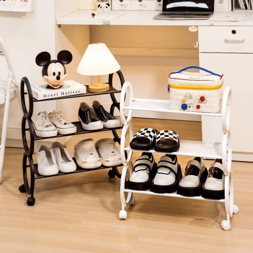 Kệ Để Giày 4 Tầng Có Bánh Xe Xoay 360 Độ, Giá Đựng Giày 3 Tầng Để Góc Nhỏ Gầm Bàn, Góc Tường