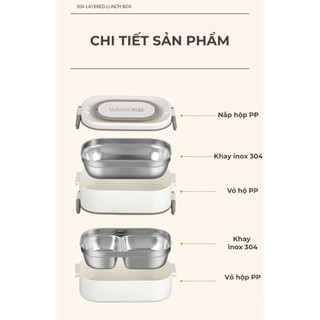 Hộp Đựng Cơm Giữ Nhiệt Buna Bằng Thép Không Gỉ 304 Dùng Được Trong Lò Vi Sóng, Thiết Kế Chống Tràn Tiện Lợi.