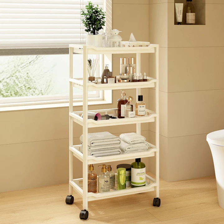 Giá để đồ đa năng 4/5 tầng có giỏ đựng đồ có bánh xe di chuyển, có thể tháo rời, dễ lau chùi, giá để đồ nhà bếp tiện ích