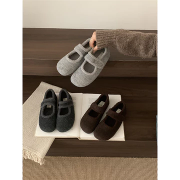 Giày Nữ Thời Trang Mới Phong Cách Mới Giày Nữ Thời Trang Phong Cách Mới Giày Nữ Thời Trang Giày Nữ Lông Cừu-Fleece Xám Mary Jane Lông Thú Giày Nữ Mùa Đông Ngoài Mặc Hàn Quốc Giày C