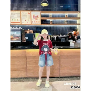 Set Bộ hè Bé Gái size đại cồ (20 - 50KG) Áo Thun Cotton Co Giãn In Hình Bé Dâu Phối Quần Short Jeans Mềm Mại
