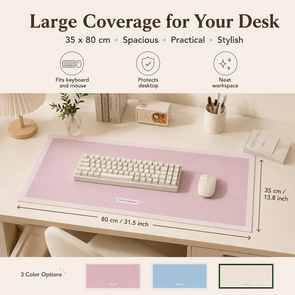 Thảm Lót Bàn Màu Trơn Hàn Quốc 35x80cm Chống Nước Dễ Lau Da PVC Lót Chuột Lớn Cho Bàn Học Văn Phòng Ký Túc