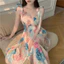 Kỳ Nghỉ Phong Cách Gợi Cảm Khe Dây Lưng Dây Đeo Hoa Hồng Đầm Cho Nữ
