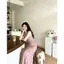 Váy yếm in hoa hồng hồng, giảm béo và thanh lịch, có eo ố dành cho nữ