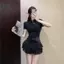 Váy xù ren ren trắng tinh khiết Desire Váy ngắn mùa hè nhỏ Váy ngắn eo cao ôm hơn Váy chữ a