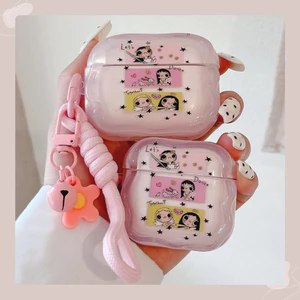 Ốp Tai Nghe Có Dây Đeo Mặt Dây Chuyền Cho Airpods 4 Pro 3 2 Wave Edge Thiết Kế Dễ Thương YUY Girl Kẻ Sọc Họa Tiết Màu Hồng Mềm TPU Chống Sốc Tai Nghe Không Dây Vỏ Bảo Vệ Chống Mất
