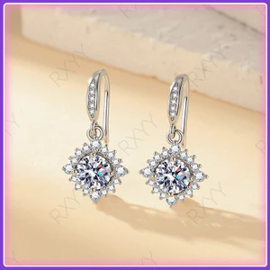 Bông Tai Cỏ Hoa Nữ Ánh Sáng Sang Trọng Sang Trọng Giả Moissanite Tai Móc Bông Tai