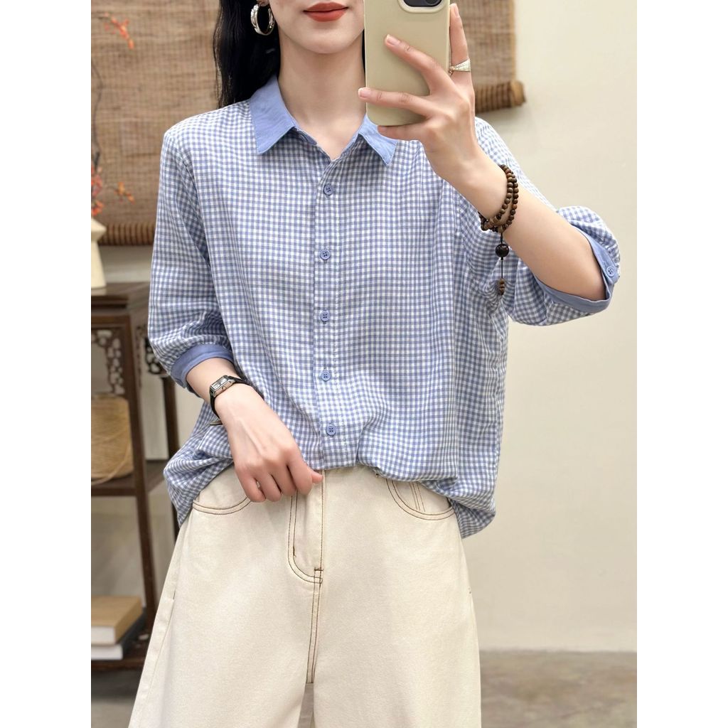 Áo sơ mi nữ chất liệu Cotton cao cấp, tay vừa, mềm mại, thân thiện với da, phù hợp mùa hè