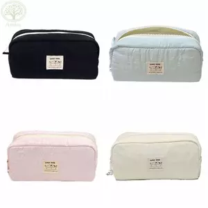 AMBU Bút Chì, Túi Đựng Bút Mèo Con Canvas Stars, Túi Văn Phòng Phẩm Dung Tích Lớn Màu Hoạt Hình Học Sinh