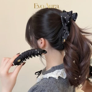 Bơ Satin Chuối Kẹp Chấm Bi Dọc Kẹp Nơ Tóc 13cm Kích Thước Lớn