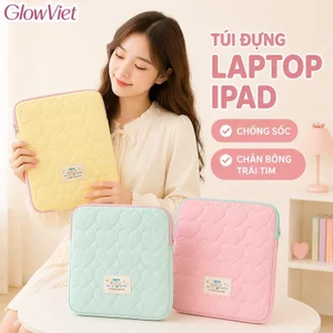 túi laptop ipad chống sốc chần bông pastel dễ thương 2 ngăn khóa kéo đi học đi làm 11 14 inch