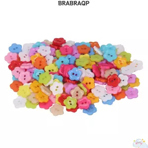 BRBRAA 200 chiếc Nút may hai lỗ, Nút hoa đầy màu sắc hình hoa, Nút nhựa hai lỗ trang trí cho đồ thủ công DIY
