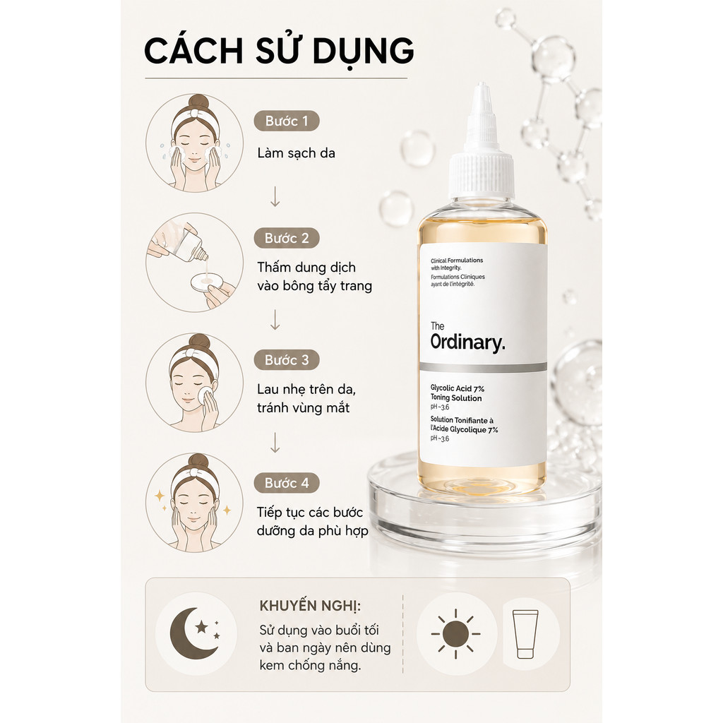 Toner 𝕋𝕙𝕖 𝕆𝕣𝕕𝕚𝕟𝕒𝕣𝕪 Glycolic Acid 7% 240ml | AHA Tẩy Da Chết, Sáng Da Chính Hãng
