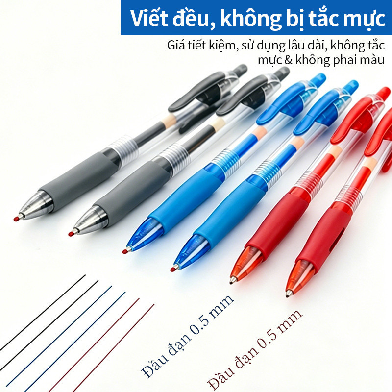 Bút gel đen xanh đỏ ngòi 0.5mm viết mượt nhanh khô không lem thay ngòi cho học sinh văn phòng