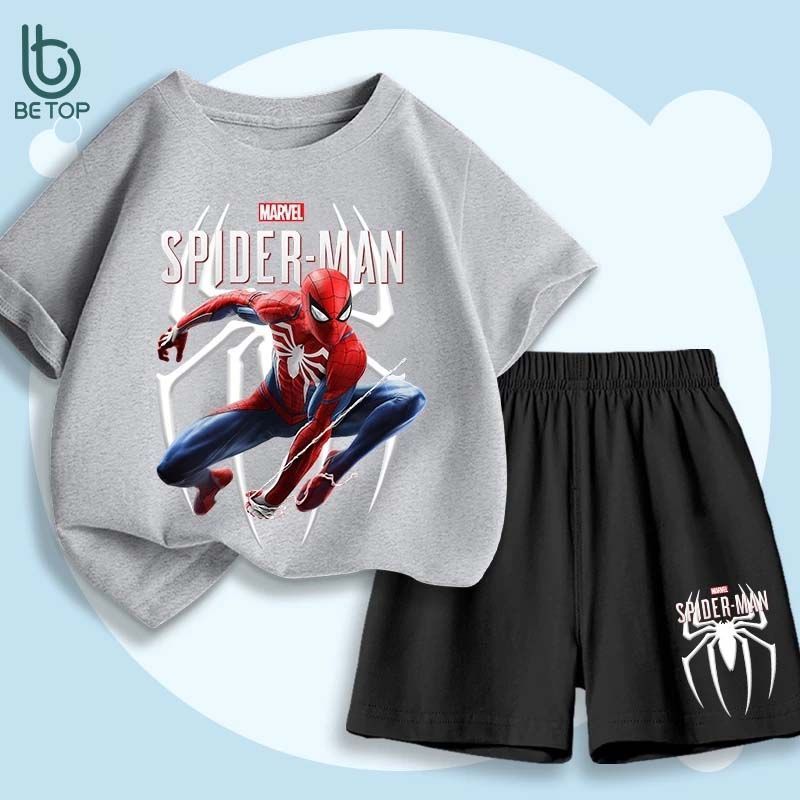 Bộ Đồ Siêu Nhân Người Nhện Cho Bé Trai BETOP, Set Áo Thun Quần Short In Hình Siêu Anh Hùng, Mềm Mát AQ-SPM-MV09