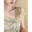 Thắt nơ xoay cổ ngắn tay cho nữ mùa hè Pháp độc đáo đẹp eo hẹp Slim @ -