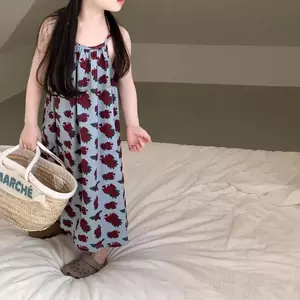 Mùa hè Phong cách mới dành cho bé gái không tay in họa tiết Mori Phong cách phương Tây Váy dài phong cách công chúa