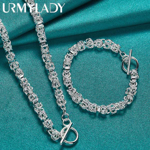 URMYLADY Bạc 925 Nam Tinh Tế Dây Xích Vòng Tay Vòng Cổ Bộ Trang Sức Dành Cho Nữ Tiệc Cưới Thời Trang Quyến Rũ