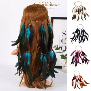 Mũ đội đầu dân tộc IAPPORTUNIA, Băng đô bộ lạc Ấn Độ sang trọng thủ công Boho, Hạt gỗ cổ điển Lông tua rua Phụ kiện tóc Băng đô Bohemian Lễ hội Gypsy