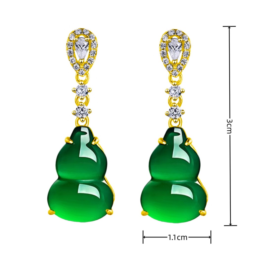 Bông tai nữ bầu xanh chalcedony tự nhiên