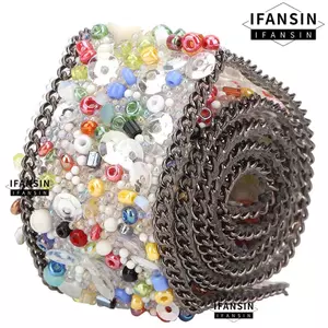 FANSIN 1 Dây Xích Pha Lê, Nhiều Màu Sắc Đá Sáng Bóng Kim Cương Giả Viền Ruy Băng, DIY 1 × 19.7 Inch Đính Hạt Ruy Băng Viền Trang Trí Quần Áo