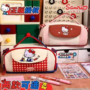 Sanrio HelloKitty Hộp Đựng Retro Đỏ Lưới Trắng Dung Tích Lớn Di Động Văn Phòng Phẩm Túi Quà Tặng Ngày Trẻ Em