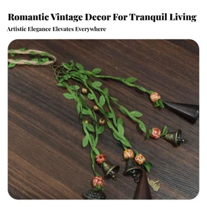 Treo Chuông Gió Trang Trí Handmade Mộc Mạc Lá Cây Nho Chuông Bện Đôi Chuông Quyến Rũ Thiên Nhiên Lấy Cảm Hứng Từ