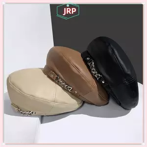 JRP Nữ Thời Trang Vintage Thanh Lịch Kim Loại Dây Xích Da Hình Bát Giác Mũ Nồi Nữ Vintage Màu Trơn Mũ Nồi JRP