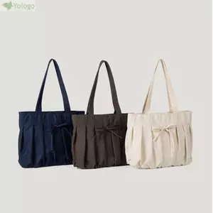 Túi đeo vai YOLOGO, Túi Tote mua sắm dung tích lớn bằng vải Canvas, Túi xách sinh viên có thể gập lại màu trơn thời trang