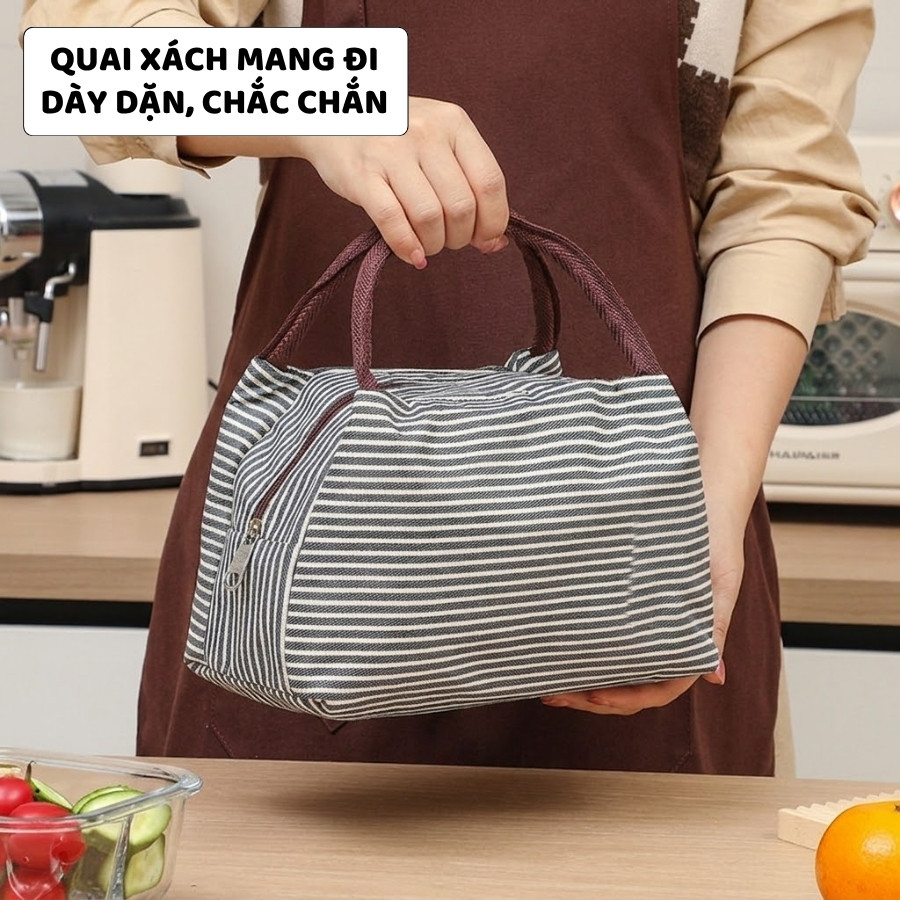 Túi Giữ Nhiệt Đựng Cơm Trưa Văn Phòng ENODA HOME, Túi Đựng Hộp Cơm Thiết Kế Sọc Hiện Đại TUICOM012