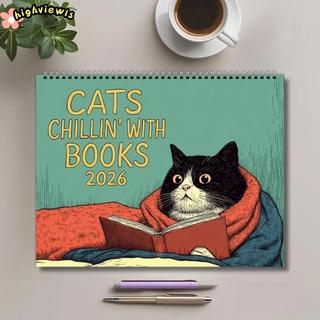 HIGHVIEWLS Cat Cafe Lịch, 12 Giấy dày hàng tháng 2026 Lịch, Người lập kế hoạch gia đình sáng tạo Lịch treo tường thủ công Trang trí nội thất