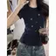 Áo thun ngắn tay vai trước cao cấp phong cách Hàn Quốc dành cho nữ Mùa hè 2026 Phong cách mới Slim-Fit Slimmer Look Blue Top