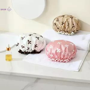 Bộ ba mảnh Mũ tắm tái sử dụng chống nước hai lớp Mũ tắm có thể tái sử dụng thời trang và co giãn Vỏ tóc in nơ cho mũ tắm