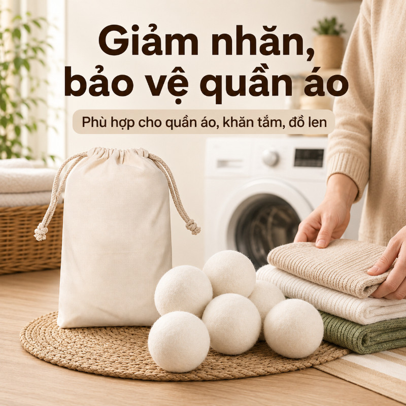 Bộ 6 Bóng Sấy Len Cừu Cao Cấp - Tiết Kiệm Thời Gian, Bảo Vệ & Khử Mùi Quần Áo, Giải Pháp Sấy Thông Minh