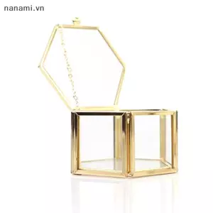 Hộp nhẫn lục giác cao cấp Hộp phụ kiện trang sức và vàng thủy tinh vàng Hộp đựng đồ trang sức sang trọng và cổ điển [VN]
