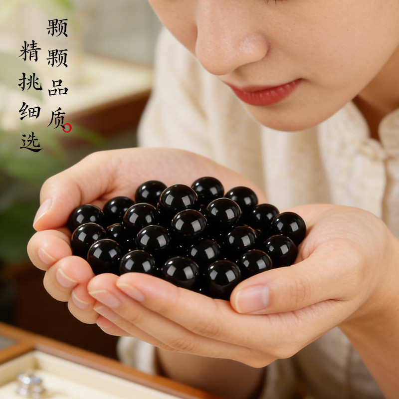 Vòng tay bầu Obsidian đen tự nhiên đơn giản