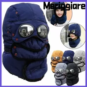 Mũ giữ nhiệt mùa đông MERIGGIARE, Mũ Lei Feng toàn mặt có thể tháo rời, Mũ chống sương mù thời trang có kính Mũ Bomber 4 trong 1 dành cho nữ