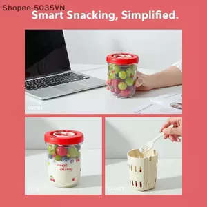 {AKIN} Cốc Salad Tường Đôi Hộp Đựng Yến Mạch Chống Rò Rỉ Di Động Có Nĩa & Tay Cầm Thoát Nước Cốc Trái Cây Cốc Ăn Sáng Dễ Thương Cho Học Sinh {a}