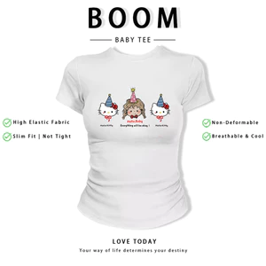 BOOM Áo Baby Tee Nữ Cotton Ôm Body-Áo Thun Ngắn Tay Y2K In Hình PhongCách Mùa Hè, Cổ Tròn Hàng Đầucách hàn quốc phong607