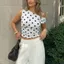 PYCOU Chấm Bi, Áo Đeo Vai Cổ Chấm Bi, Áo Sơ Mi Không Tay Xếp Ly Đa Năng Thời Trang Slim Fit Cho Nữ