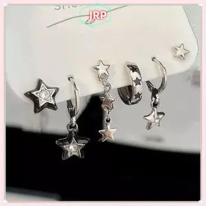 JRP 6 CÁI BỘ Goth Punk Vintage Thẩm Mỹ Pha Lê Trái Tim Mặt Trăng Chữ Thập Ngôi Sao Mặt Dây Chuyền Bông Tai Dành Cho Nam Nữ Grunge Y2K Phụ Kiện Trang Sức JRP