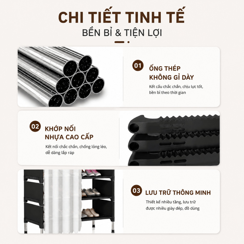 Kệ Để Giày Dép Khung Thép Chắc Chắn Có Rèm Chống Bụi HOMIE, Tủ Đựng Giày Sức Chứa Lớn, Dễ Lắp Ráp