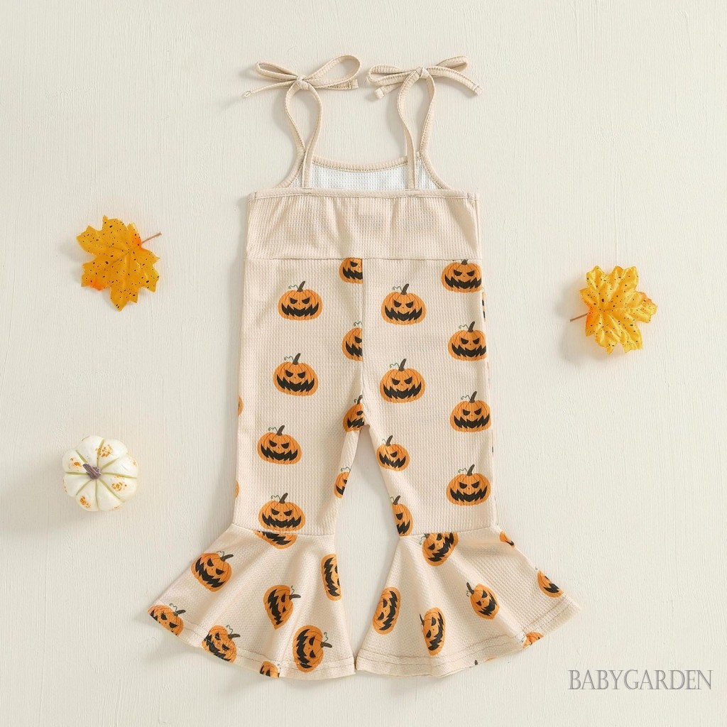 Bộ áo liền quần Halloween cho bé gái không tay Dây buộc in hình bí ngô