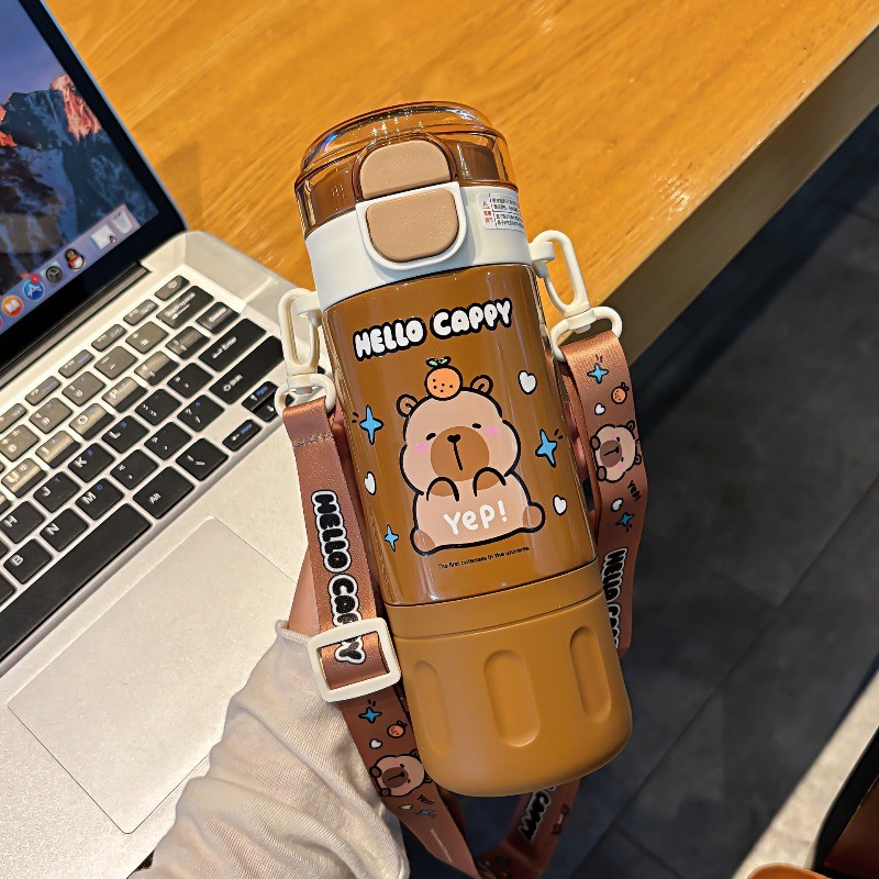 Chống Rò Rỉ Bền Bình Nước Dễ Thương Capybara Cốc Nước Inox Chân Không Cách Nhiệt Chai kapibara Tumbler Trường Cốc Quà Tặng