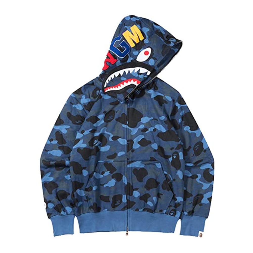 Bape Nam Nữ Zip Up Áo Khoác Cá Mập In Hình Áo Khoác Thời Trang Dạo Phố