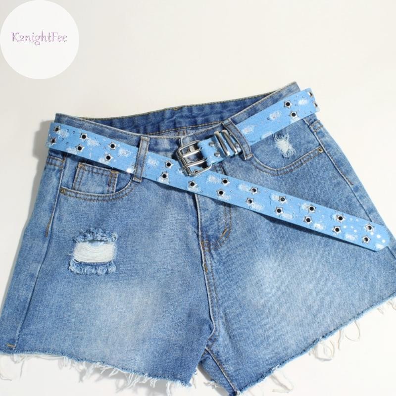 Thắt lưng thời trang mớipunk và denim xanh, sang trọng với khóa ngôi sao rỗng pin, phù hợp nam nữ