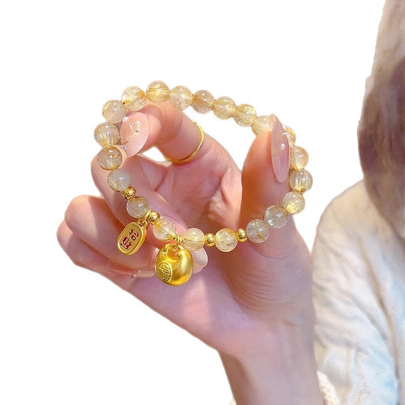 Phong Cách Mới Xiaopengfu Citrine Vòng Tay Pha Lê INS Niche Cao Cấp Dân Tộc Sự Giàu Có Thu Hút Đính Hạt Nẹp